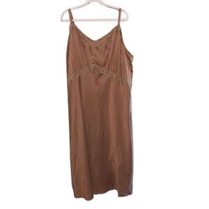 Torrid Tea Length Woven Jacquard Lace Trim Cami Slip Dress 4X Brown Houndstooth